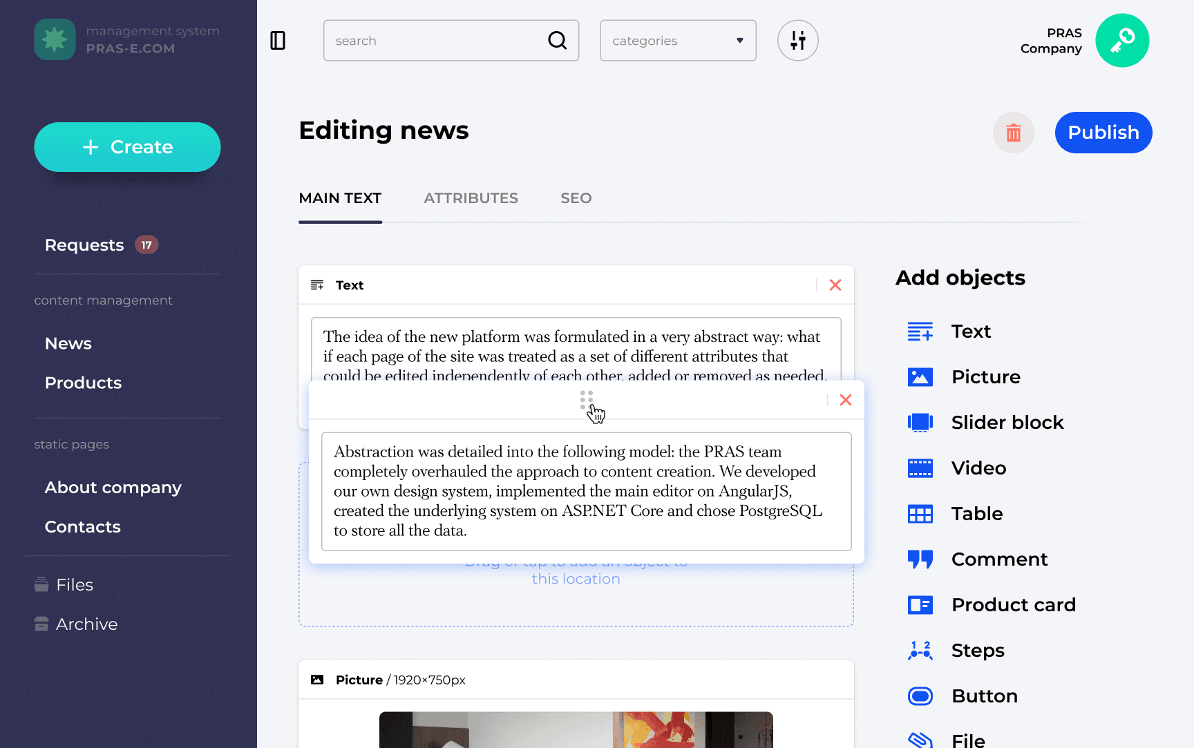 Formation of material-page with the ability to rearrange blocks